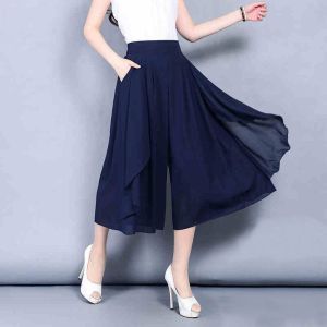 Chiffon Slim Waist Skirt Thin Section Summer Seven-point Wide-leg Pants Large Size Elastic High Waist Loose Casual Pants Womens Skirt