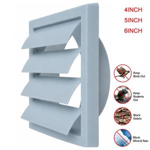 MIRELINA PVC Wall Vent Cover 4" 5" 6" White Backdraft Damper Rain Proof Vent Louver
