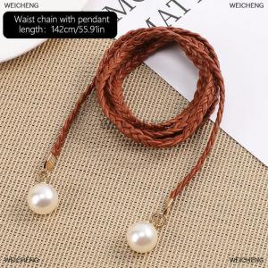 [COD] WEICHENG Retro PU Braided Belt Chain Versatile Women Leather Rope Waistband Love Buckle Jeans Dresses Clothing Accessories