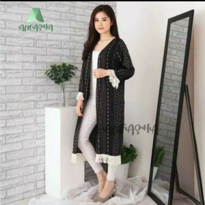 CARDIGAN RUMBAI PUTIH / Cardigan wanita panjang katun Rayon mode BY TOKO ANFASHA
