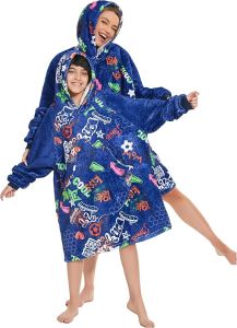 Wearable Blanket Hoodie for Kids with Giant PocketCozy Warm Flannel Sherpa Blanket Sweatshirt Gifts One Size