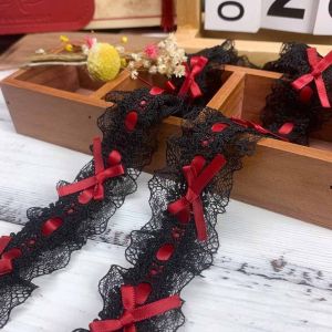 WLVYH Bows Pleated Lace Trim Ribbons Handmade Fabric 1Yard Floral Lace Ribbon Sewing Supplies Sewing Crafts