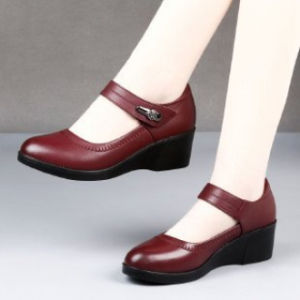 Free Shipping Round-Toe High-Heeled Wedge Shoes Versatile Shallow-Toe Pumps Waterproof Platform Casual Leather Shoes Small Size Thick-Soled Shoes For Women Spring Collection
