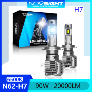 Novsight N62 H7 LED Headlight Bulb 90W 20000LM 6500K Cool White Super Bright LED Light for Car High Beam/Low Beam/Fog Light Plug and Play 2pcs 2 Years Warranty Free Shipping