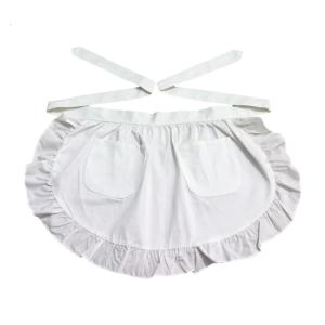 Solid Color Maid Waist Apron for Women Vintage Ruffled Frilly Design Half Apron with Pockets for Waitressing and Cosplay