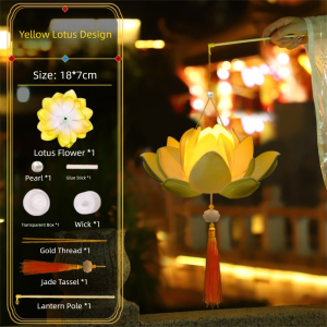 REGISTR Lotus Flower Middle Autumn Festival Lantern Paper 3D Ancient Style Handheld Lantern Portable PP DIY Lantern Material Kit Women