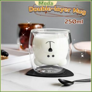 Moda Creative Cute Bear Double-layer Mug Coffee Milk Glass Lady Cute Gift Cup Christmas gift