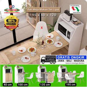 Distrindo - Meja Makan LIPAT 4 TAHAP  serbaguna dengan Rak Oven Microwave Rapi Hemat Ruang