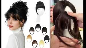 Human Hair Clip in Bangs Black Soft Layered Curved French Fake Bangs Hair Fringe with Temples Hairpieces for Daily Wear