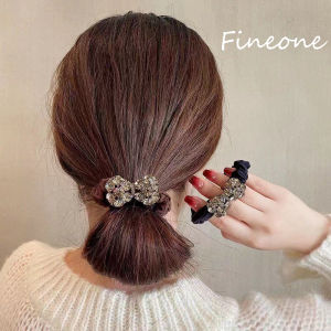Fashion Rhinestone Bowknot Hair Rope Solid Color Vintage Bow Hairband for Women Girls Ponytail Hair Accessories