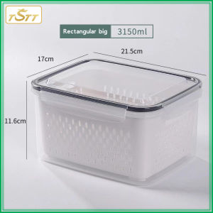 TSTT Kitchen Transparent Storage Box Multipurpose Plastic Container Fridge Fresh Organizer Double layer With Drain Basket Vegetable Fruit Fresh Keeping Boxes With Lid Microwave Lunch Box Sealed Box
