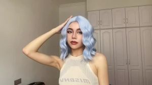 Blue Short Wavy Wigs for Women Blue Curly Wig for Girl Middle Part Bob Blue Wig Synthetic Wavy Wig Cosplay Party