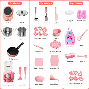 Kids Mini Real Cooking Kitchen Playset Pretend Play Cookware Toys with Accessories for Girls