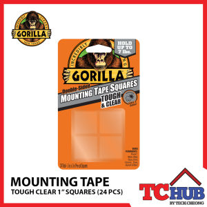 Gorilla Double-Sided Mounting Tape (Clear) - Instant Hold/Permanent Bond/Grips Rough Surface/Non-Yellowing/Waterproof//Decorate - Organize - Repair Squares 1" (24 Pieces)