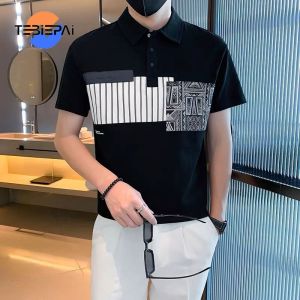 Mens T-shirt splicing half-sleeved Polo shirt fashion trend short-sleeved T-shirt 2024 new casual thin summer youth mens tops