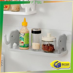 FH-C864 Rak Dinding Tempel Kamar Mandi Motif Gajah Tanpa Paku Serbaguna / Rak Dapur dengan Gantungan / Rak Gantung Multifungsi Storage Rack Import