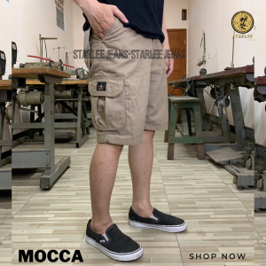 STARLEE JEANS - Celana Cargo Pendek Bahan Kanvas Twill Premium Grade A Warna Hijau Army Ukuran Besar Big Szie 28-38