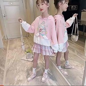 R25 Baju hoodie dan rok mini anak perempuan terbaru