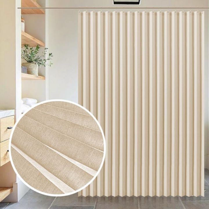 Fold Design Linen Fabric Shower Curtain,Modern Waterproof Neutral