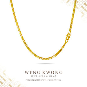 Weng Kwong Solid 916 Gold Machine Carved Curb Necklace 3C0150