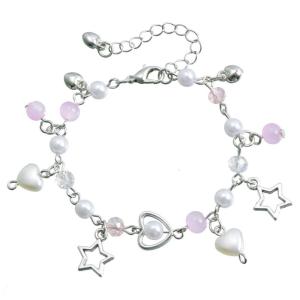 Elegant Pearls Heart Bracelet Sweet Bowknot Beads Bracelet for Women Korean Fashion Angel Wing Charm Wristband