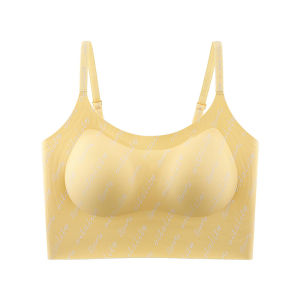 Maniyun Letter Print Ice Silk Seamless Sling Camisole With Padding Fixed Cup Women Tank Top Outwear