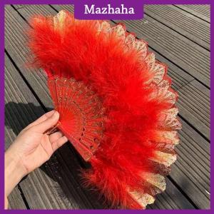 Mazhaha Lolita Feather Folding Fan Fairy Dark Gothic Court Dance Wedding Party Decor