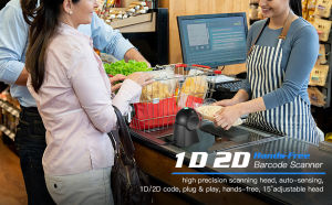 Eyoyo Platform Hands-Free 1D 2D Desktop Barcode Scanner QR Bar code Scan Reader Support Screen Scanning for Warehouse Supermarket Retail Store Bookstore Pos System