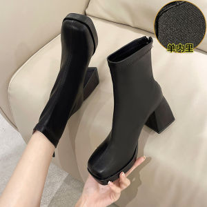 LUCCY 9 CM Long legged High heeled short boots womens platform shoe thick heeled boots block heel(ADD ONE SIZE)#408