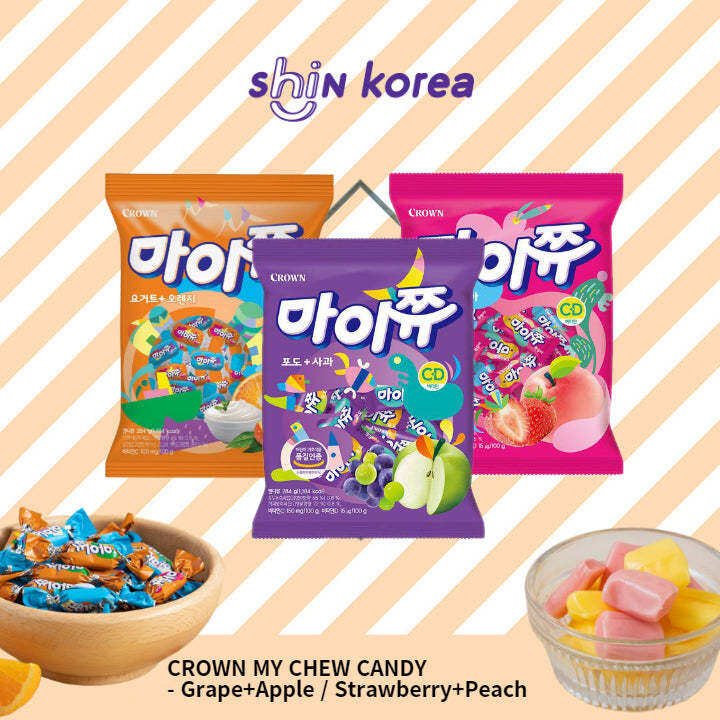 SHIN·KOREA Crown My-Chew Chewy Candy (Orange&Yoghurt / Grape&Apple ...