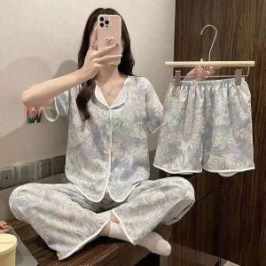 CANDY HOMEWEAR ชุดนอนเซ็ต3ชิ้น ชุดนอนเกาหลี ผญ ชุดนอนกางเกง⭐ ใส่ไปข้างนอกก็สวย สไตล์คุณหนู   W093