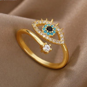 Lucky Turkey Evil Eye Woman Ring Adjustable Gold Plated Zircon Couple Ring Trend Party Jewelry Gifts