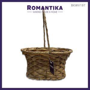 Romantika Round Woven Basket Gift Hamper Box 3 Size Storage Box Flower Arrangement Rattan Imitation Handle Bakul Anyaman Bakul Bunga