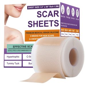 Silicone Scar Sheets Patch Scar Removal Strips for Surgical Painless Scar Repair Tape Roll Effective Scar Removal Strips for C-Section Keloid Burn Acne 