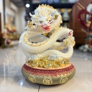 ✨มังกรหน้าตรง บนกระถาง เส้นคม งานละเอียดมาก ตกแต่งก้อนเมฆ งานเรซิ่น✨มีให้เลือก3สี 2ขนาด🤍💛💚