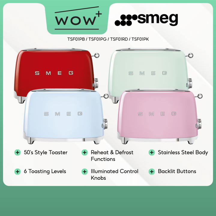 Smeg TSF01 Series 50's Style Toaster Multiple Colors, Featuring 6
