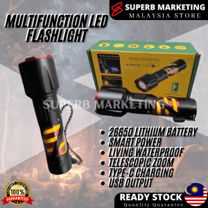 【Ready Stock】Multifunctional LED Flashlight|26650 Battery|Telescopic Zoom & Type-C Charging!