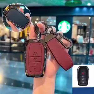 SCH Zinc Alloy Goatskin Leather Folding Car Key Case Cover Shell Holder Protection For Toyota Hilux Rogue Revo Innova hilux g 2025 Zenix hybrid Fortuner Harrier Camry Key Holder