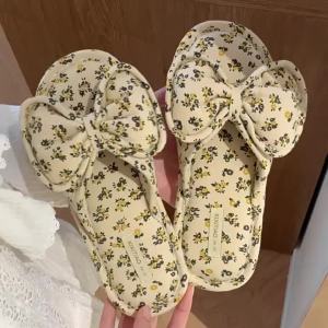 WY-XIXITIAO Casual Indoor Cotton Slippers Comfortable Womens Bedroom Cute All-Season Slippers Home Girly Heart Floral Bowknot Floor Shoes