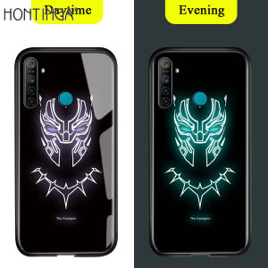 Hontinga For Realme 5i Case Luminous Avengers Marvel Superhero Captain America Ironman Case Glow in Dark Tempered Glass Phone Case Back Casing Cover
