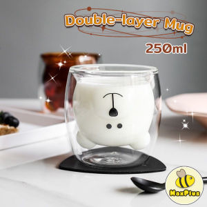 MaxPlus Creative Cute Bear Double-layer Mug Coffee Milk Glass Lady Cute Gift Cup Christmas gift
