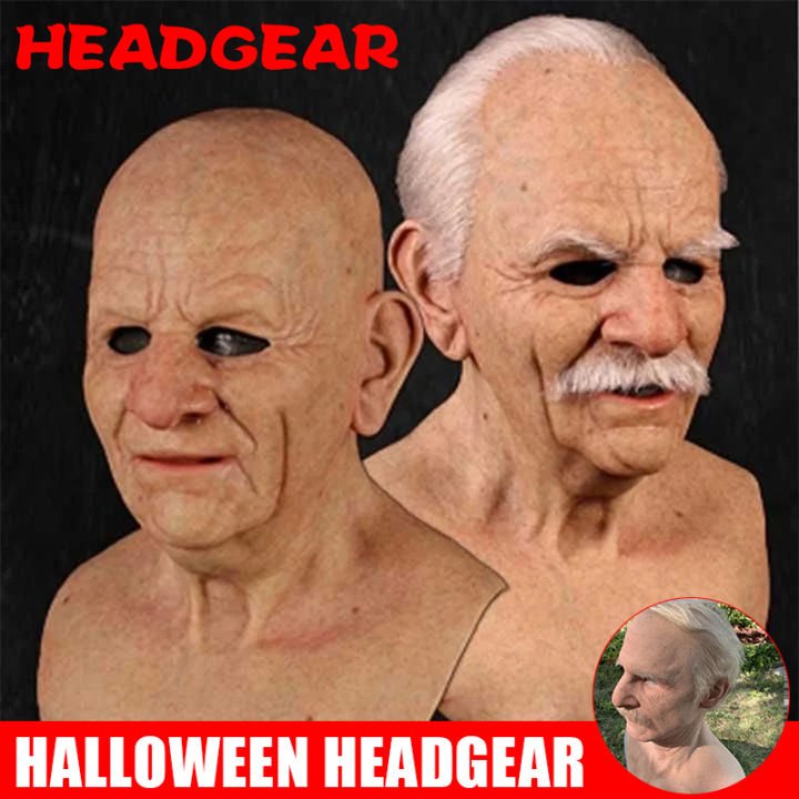 【cod】halloween Scary Masks Wrinkle Faced Old Woman With Wig Costume