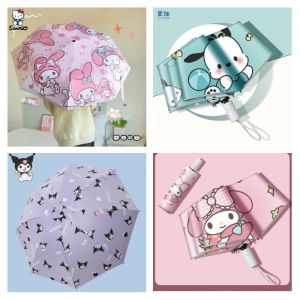 Sanrio Automatic Umbrella Cartoon Anime My Melody Cinnamoroll Sunny Rain Dual Use Cinnamoroll Kuromi Folding Black Coated Bumper Fabric Gift