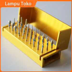 bur set diamond high speed isi 30 burs + tempat kotak logam bur gigi holder highspeed bulat round flame fissure HYB
