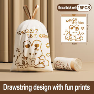 【 In Stock 】100pcs Thickened Drawstring Garbage Bags Household Leak-proof Cute Cartoon Rubbish Bag Antibacterial & Deodorizing Garbage Bags Beg Sampah Bertali 抽绳垃圾袋
