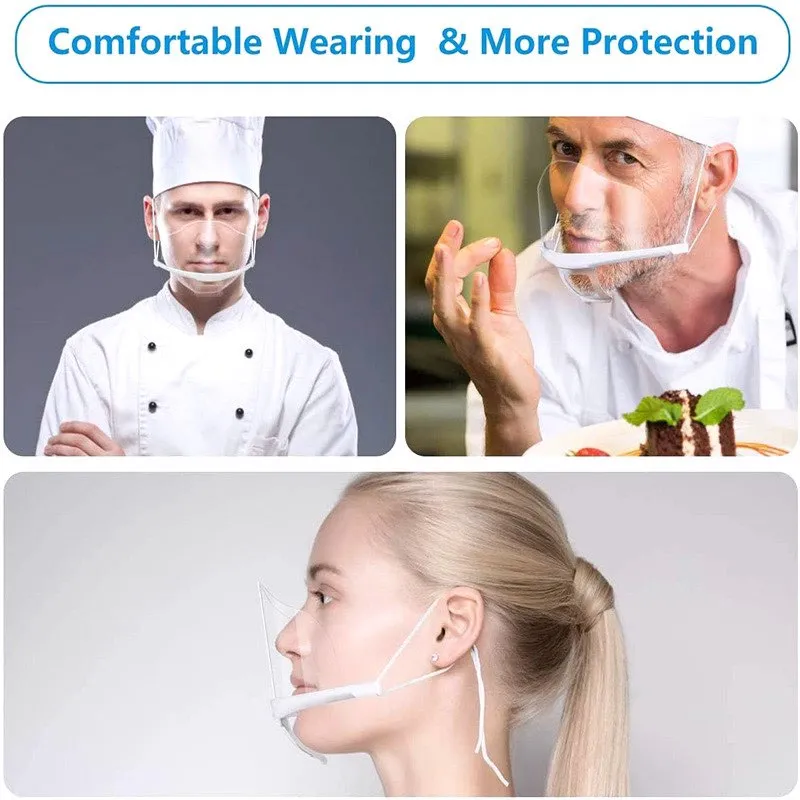Transparent Anti-Fog Face Shield – Reusable Food-Grade PET Mouth Guard, Comfortable Foam Headband – Ideal For Kitchen, Restaurant, Or Sanitary Tasks