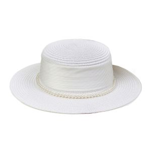 SWEET Pearl Chain Wide Brim Straw Hat Straw Weaving UV Protection Weave Bucket Hat Stylish Comfortable To Wear Womens Fisherman Hat Beach
