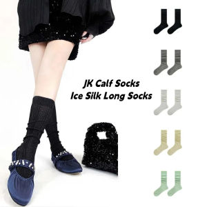 LANGJ โลลิต้า ถุงเท้าลูกวัว JK สีพื้น บางเฉียบ ถุงเท้าสูงถึงเข่า สะดวกสบาย แบบญี่ปุ่น ถุงเท้าแบบมัดรวม สาวหวาน