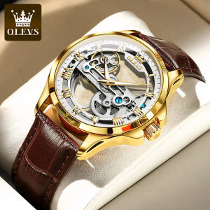 OLEVS 6661 Waterproof Automatic Mechanical Men Wristwatches Genuine Leather Band Casual Watches For Men Luminous