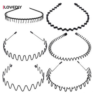 Men Women Unisex Black Metal Wavy Headband Hair Band Head Hoop Band Sport Headbands Headwear Hairband Hair Accessories